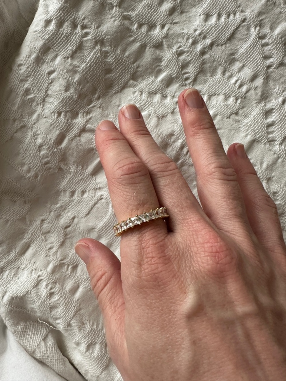 M Jewelers Gold Princess Cut Eternity Band with Clear Stones - size 8